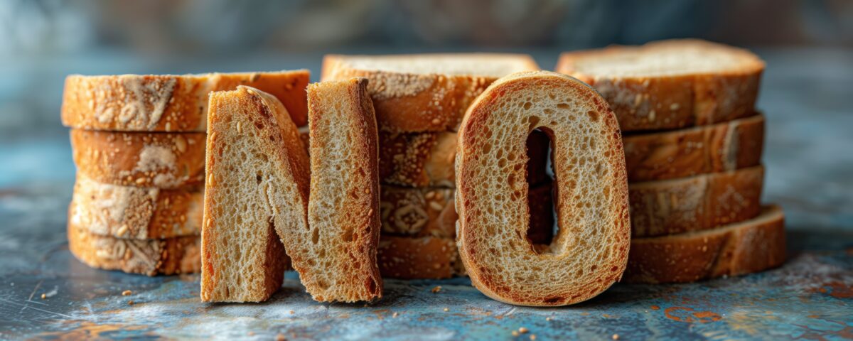 La scritta NO realizzata con il pane