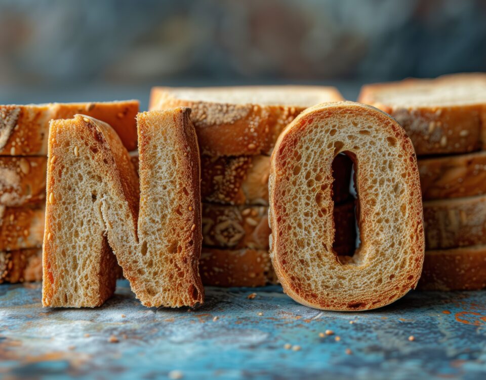 La scritta NO realizzata con il pane